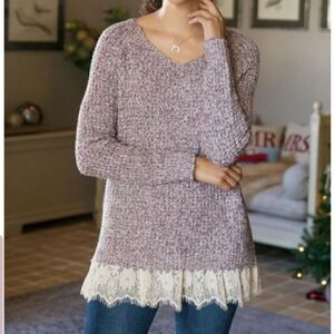 Soft Surroundings Soft Spoken Gray Sweater Lace
